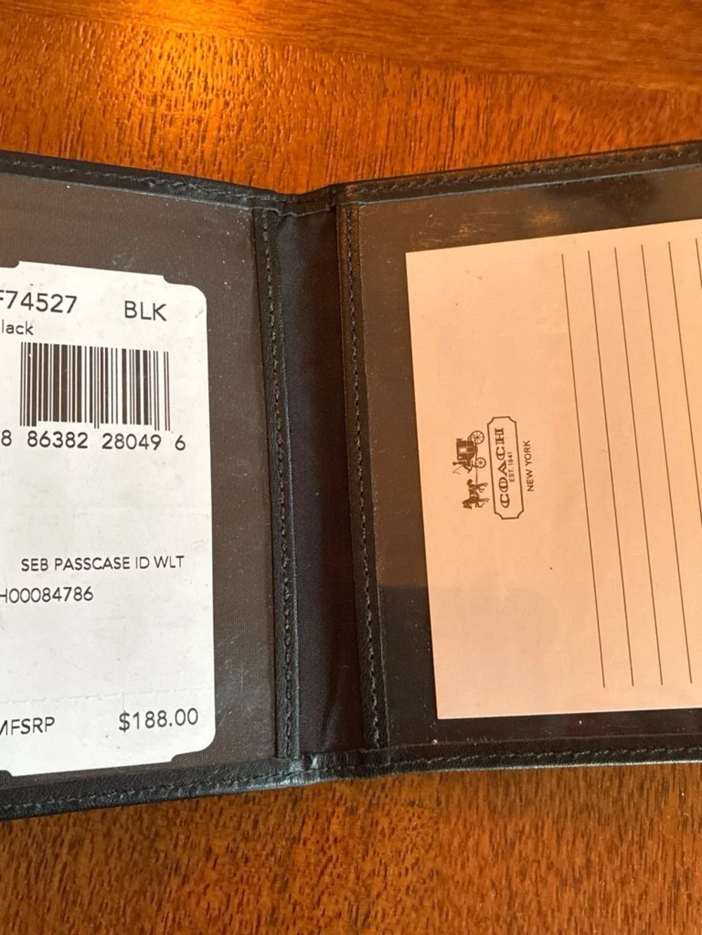 Coach Black Leather slim Passcase ID Wallet F74527 men’s